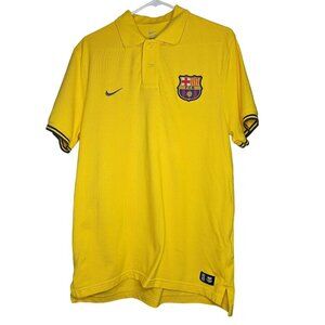 Barcelona FC Yellow Polo Shirt‎ Nike Large 100% Cotton Futbol Crest Soccer Sport